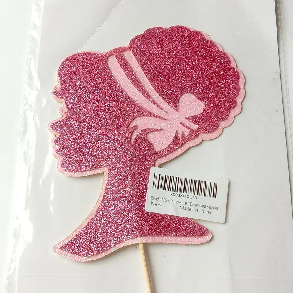 Pink Glitter Princess Cake Topper Party Decoration